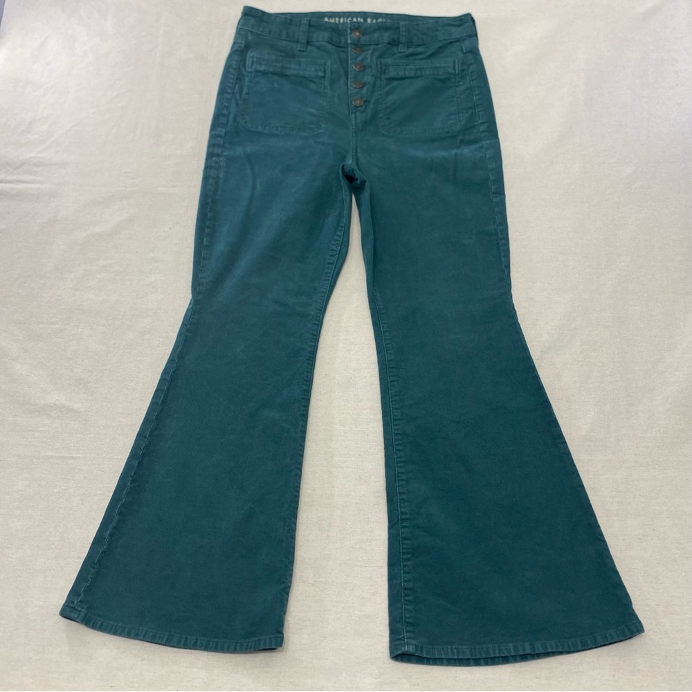 American Eagle Jean Women 12 Short Super Hi-Rise Flare Corduroy Button Fly 32x29
